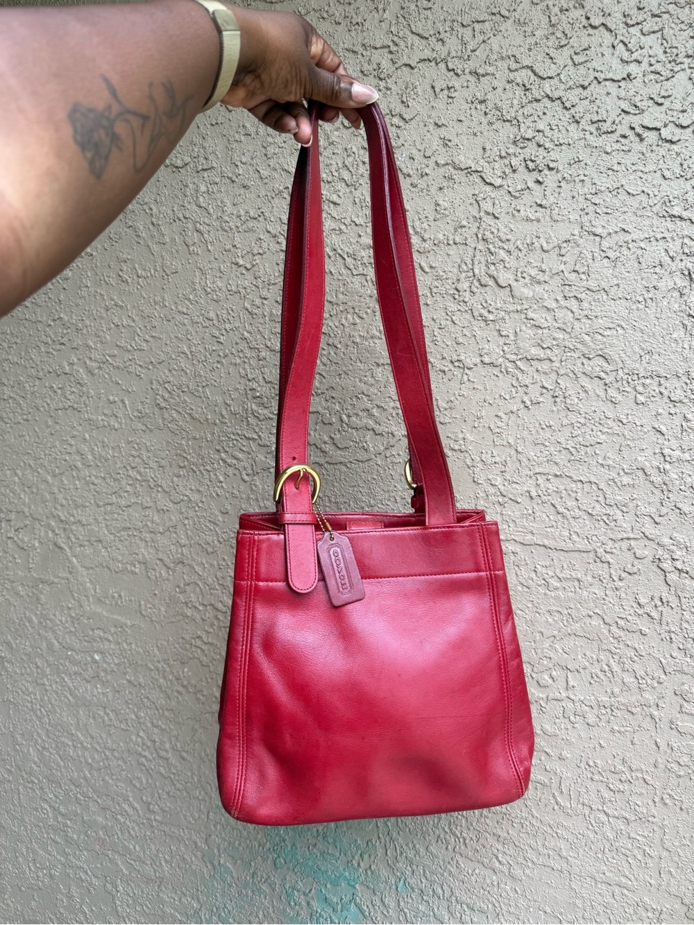 Coach red 1997 soho buckle leather handbag